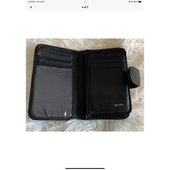Vintage Buxton Black Top Grain Cowhide Leather Wallet Credit Card Slots Embossed - Picture 4 of 7